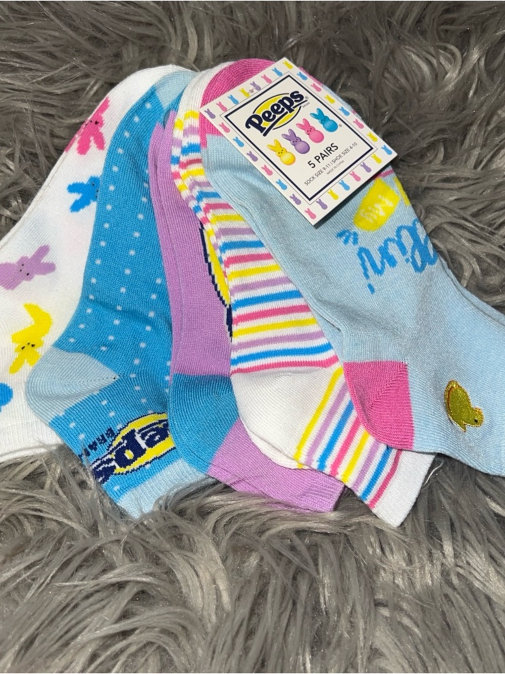 Peeps Kids No-Show Socks – Pastel Blue, Pink & White (5-Pack)